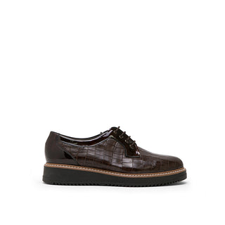 Dark Brown Croc-Embossed Leather Platform shoes with Lace-up