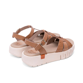 DULCE 西班牙手工真皮压纹坡跟凉鞋 棕褐色