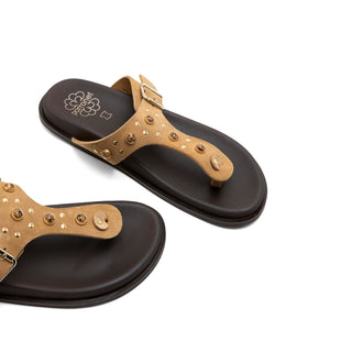 SANDALIA PLANA DE PIEL ESCLAVA HARPER CAMEL