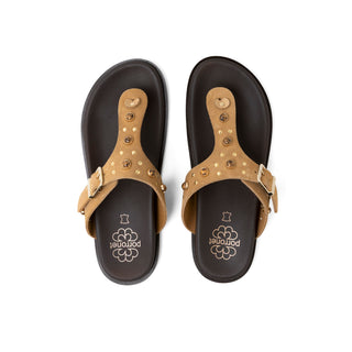 SANDALIA PLANA DE PIEL ESCLAVA HARPER CAMEL