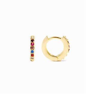 Pendientes de 7mm de Plata de Ley 925 con Circonita Multicolor acabados en oro amarillo de 18K - Leofcar-multicolor