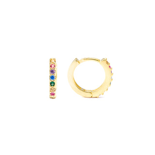 Pendientes de 7mm de Plata de Ley 925 con Circonita Multicolor acabados en oro amarillo de 18K - Leofcar-multicolor
