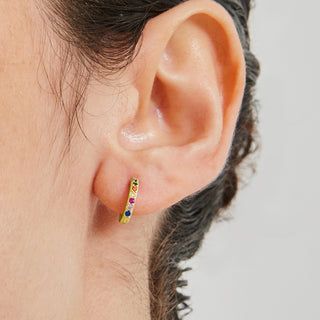 Pendientes de 7mm de Plata de Ley 925 con Circonita Multicolor acabados en oro amarillo de 18K - Leofcar-multicolor