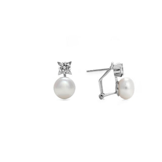 Pendientes de Plata de Ley 925 con Perla Blanca acabados en rodio - Essential-blanco
