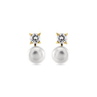 Pendientes de Plata de Ley 925 con Perla Blanca acabados en oro amarillo 18K - Essential-blanco
