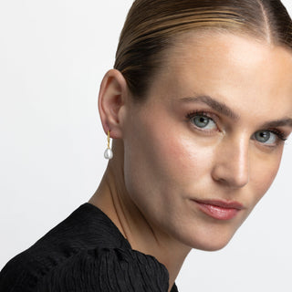 Pendientes de Plata de Ley 925 con Perla Blanca acabados en oro amarillo 18K - Essential-blanco