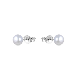 Pendientes de Plata de Ley 925 de 6mm con Perla Blanca acabados en rodio - Básico-blanco