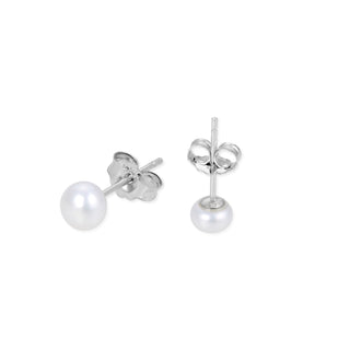 Pendientes de Plata de Ley 925 de 6mm con Perla Blanca acabados en rodio - Básico-blanco