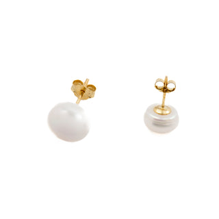 Pendientes de Plata de Ley 925 con Perla Blanca acabados en oro amarillo 18K - Básico-blanco
