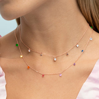 Collar de Plata de Ley 925 con Circonita Multicolor acabado en oro rosa 18K - Rolcon-multicolor