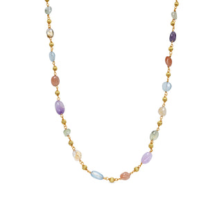 Collar de Plata de Ley 925 y Multicolor Piedra Natural acabado en oro amarillo de 18k - Sariel-Dorado
