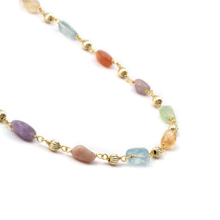 Collar de Plata de Ley 925 y Multicolor Piedra Natural acabado en oro amarillo de 18k - Sariel-Dorado