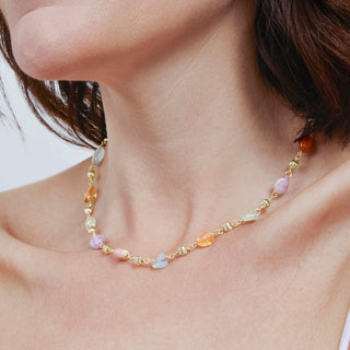 Collar de Plata de Ley 925 y Multicolor Piedra Natural acabado en oro amarillo de 18k - Sariel-Dorado