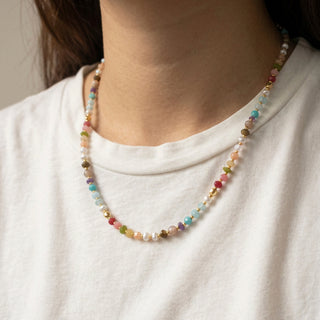 Collar de Plata de Ley 925 y Multicolor Piedra Natural acabado en oro amarillo de 18k - Abdas-Dorado