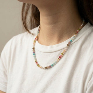 Collar de Plata de Ley 925 y Multicolor Piedra Natural acabado en oro amarillo de 18k - Abdas-Dorado