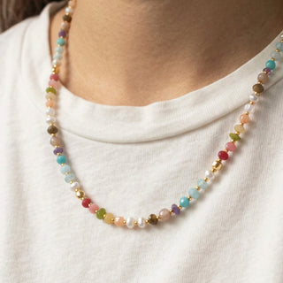 Collar de Plata de Ley 925 y Multicolor Piedra Natural acabado en oro amarillo de 18k - Abdas-Dorado