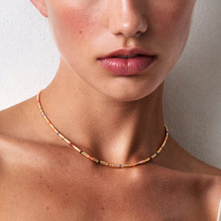 Collar de Plata de Ley 925 y Cristal Multicolor acabado en oro amarillo de 18k - Sharawi-Dorado