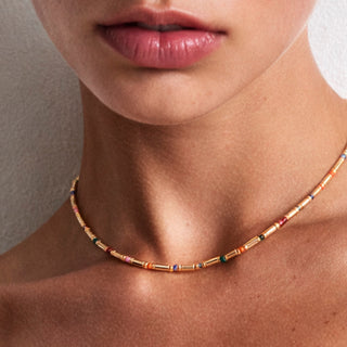 Collar de Plata de Ley 925 y Cristal Multicolor acabado en oro amarillo de 18k - Sharawi-Dorado