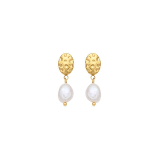 Pendientes de Perla Blanca acabado en oro amarillo 18k - Kixo-blanco