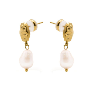 Pendientes de Perla Blanca acabado en oro amarillo 18k - Kixo-blanco