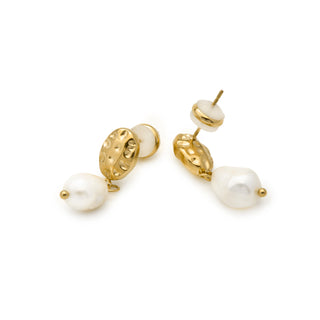 Pendientes de Perla Blanca acabado en oro amarillo 18k - Kixo-blanco