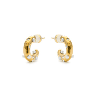 Pendientes de Perla Blanca acabado en oro amarillo 18k - Sisenia-blanco