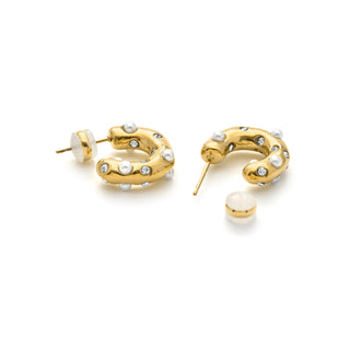 Pendientes de Perla Blanca acabado en oro amarillo 18k - Sisenia-blanco