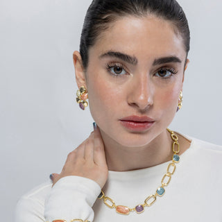 Pendientes de Resina Naranja acabados en oro amarillo 18K - Niro-naranja