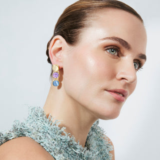 Pendientes de Ojo de Gato Azul acabado en oro amarillo de 18k - Shureo-Dorado