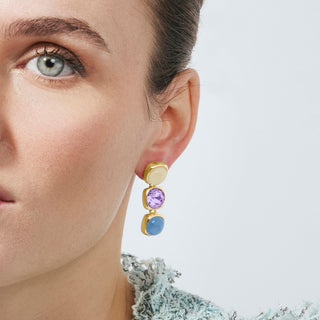 Pendientes de Ojo de Gato Azul acabado en oro amarillo de 18k - Shureo-Dorado