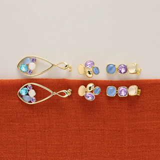 Pendientes de Ojo de Gato Azul acabado en oro amarillo de 18k - Shureo-Dorado