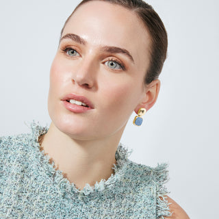 Pendientes de Ojo de Gato Azul acabado en oro amarillo de 18k - Laroi-Plateado