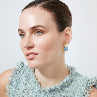 Pendientes de Ojo de Gato Azul acabado en oro amarillo de 18k - Laroi-Plateado