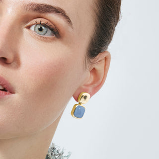 Pendientes de Ojo de Gato Azul acabado en oro amarillo de 18k - Laroi-Plateado