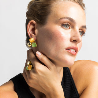 Pendientes con Ojo de Gato Multicolor acabado oro 18k - Nuroa-multicolor