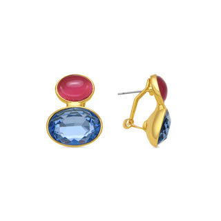 Pendientes acabado oro amarillo de 18k y Cristal Azul - Sigro-azul