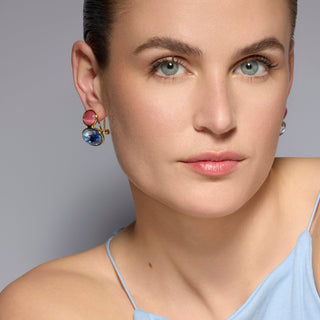 Pendientes acabado oro amarillo de 18k y Cristal Azul - Sigro-azul