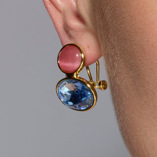 Pendientes acabado oro amarillo de 18k y Cristal Azul - Sigro-azul