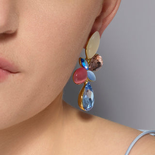 Pendientes acabado oro amarillo de 18k y Cristal Multicolor - Kaya-multicolor