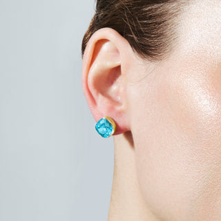 Pendientes de Cristal Verde acabado en oro amarillo de 18k - Ness-Plateado