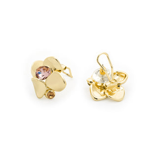 Pendientes de Cristal Rosa acabado en oro amarillo de 18k - Dilom-Plateado