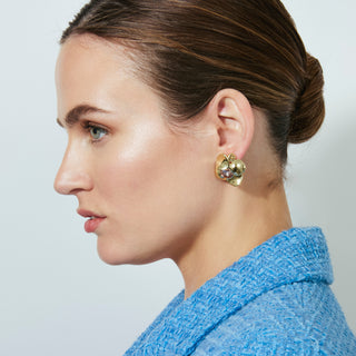 Pendientes de Cristal Rosa acabado en oro amarillo de 18k - Dilom-Plateado
