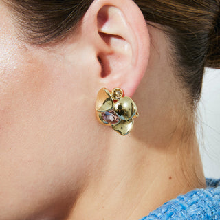 Pendientes de Cristal Rosa acabado en oro amarillo de 18k - Dilom-Plateado