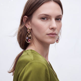 Pendientes de Cristal Multicolor acabado en oro amarillo de 18k - Koleo-MULTICOLOR