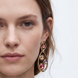 Pendientes de Cristal Multicolor acabado en oro amarillo de 18k - Koleo-MULTICOLOR