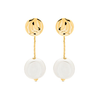 Pendientes de Perla Blanca acabados en oro amarillo 18K - Vidthas-blanco