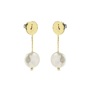 Pendientes de Perla Blanca acabados en oro amarillo 18K - Vidthas-blanco