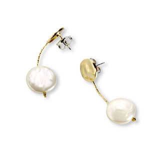 Pendientes de Perla Blanca acabados en oro amarillo 18K - Vidthas-blanco