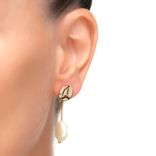Pendientes de Perla Blanca acabados en oro amarillo 18K - Vidthas-blanco