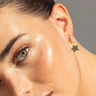 Pendientes de Circonita Brillante acabados en oro amarillo de 18K - Estrella-blanco